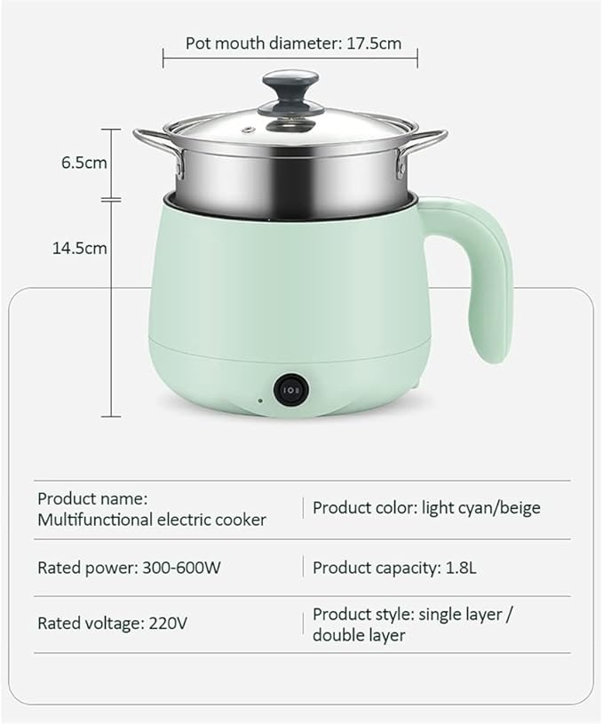 220V Multifunction Non-Stick Pan Samll 1-2 People Hot Pot Multi Electric Rice Cooker Home Dormitory Electric Cooking Machine (A 17.5cm*21cm) (B 17.5cm*21cm)