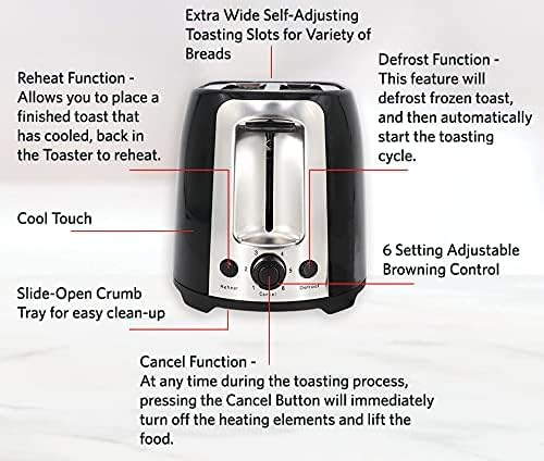 EUROSTAR ET750B 2-Slice Cool Touch Wide-Slot Toaster Black