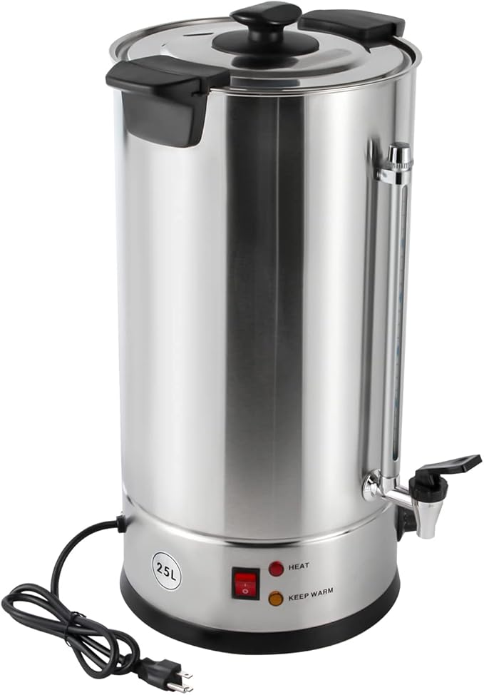 Commercial Grade Stainless Steel Coffee Urn &amp Hot Water Dispenser – 12L 15L 25L Capacity 1KW/1.4KW 110V US Plug for Home Office Party Wedding Events (25 Liters)