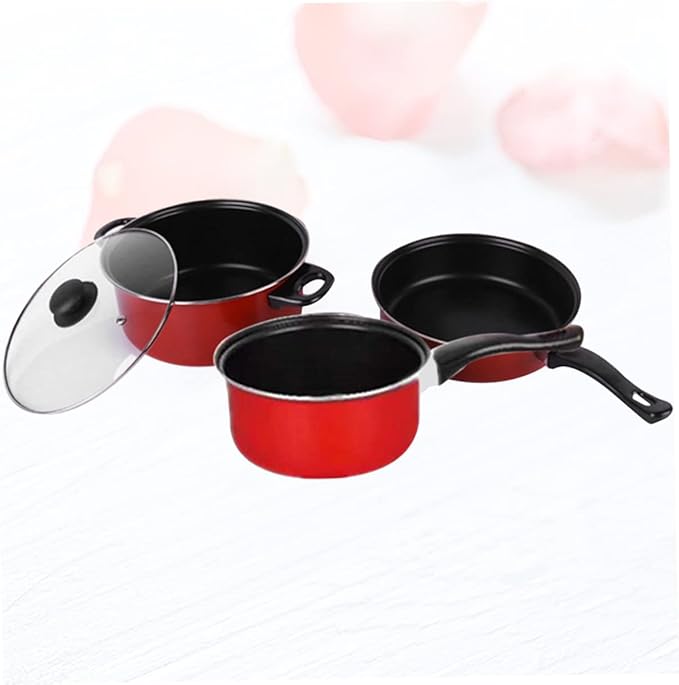 3pcs Cookware Set Kitchen Pots and Pan Induction Kitchen Utensils Fry Pan Milk Frying Nonstick Soup Pots Cooking Stainless Nonstick Frying Non Stick Red