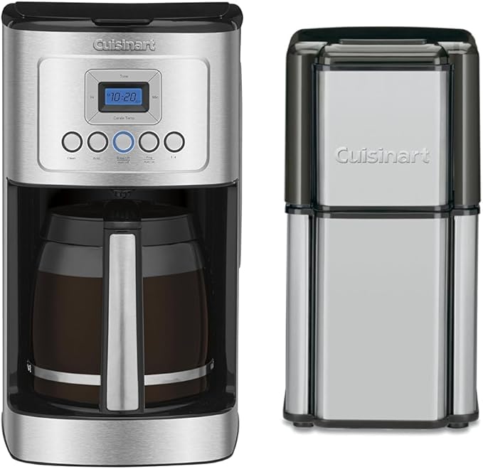 Cuisinart Coffee Maker 14-Cup Glass Carafe Fully Automatic for Brew Strength Control &amp 1-4 Cup Setting Stainless Steel DCC-3200P1 &amp DCG-12BC Grind Central Coffee Grinder Blade Silver