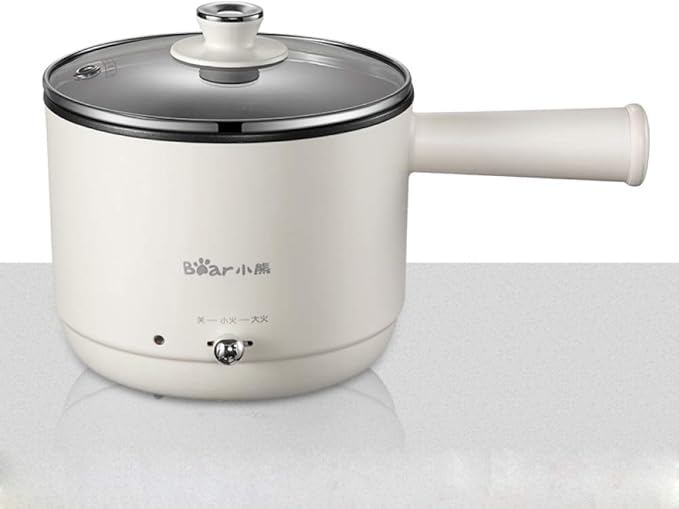 Cooking Pot Multifunction Electric Skillet Non-Stick Dormitory Small Hot Pot Noodles Rice Cooker Soup Pot Long Handle Two-Gear Power Mini Heating Pan(Lightyellow)