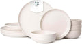 Plates and Bowls Sets 12 Pieces Modern Stoneware Dinnerware Sets Stackable Matte Glaze Kitchen Stoneware Plates and Bowls Set for 4 People Microwave and Dishwasher Safe(White)