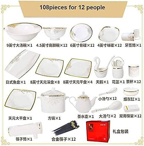Dinnerware Sets Dish Set Fine Bone China PorcelainDinnerware Set for 10-15 People Luxury Style High-end Bone China Phnom Penh Tableware Set (108pieces)