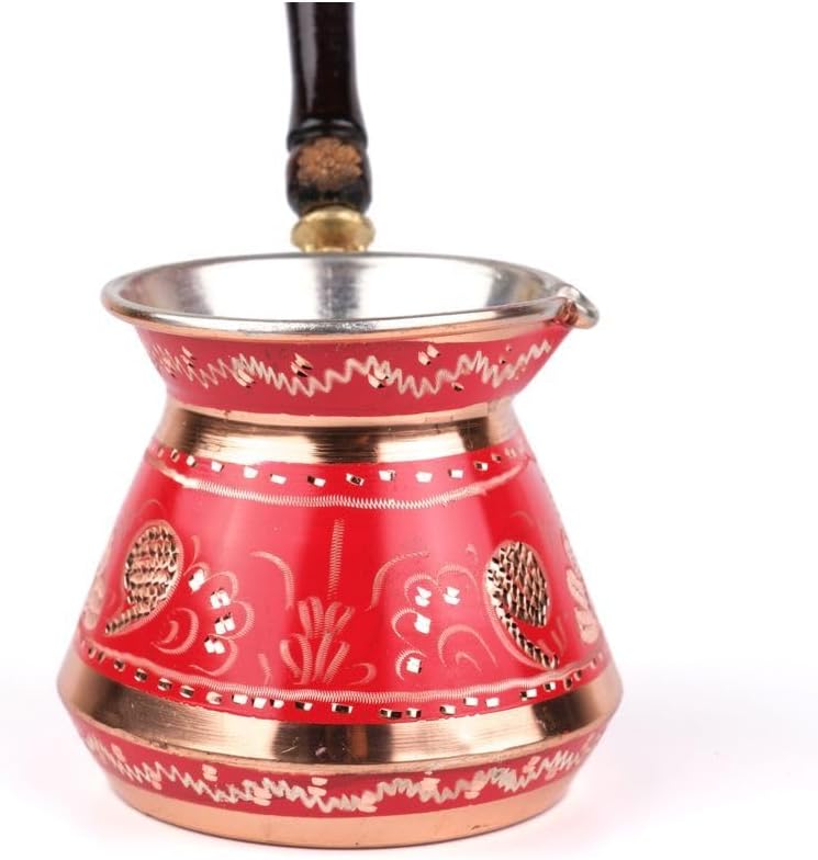 Copper Coffee Pot Erzincan Handmade Tombik Design 4 Cup Capacity Traditional Turkish Coffee Maker Red Color One Size - Red One Size