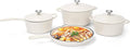 QuliMetal Nonstick Enameled Cast Iron Cookware Set 7-Pcs Pots and Pans with Lid Frying Pan Skillet Sauce Pan Healthy Round Dutch Oven Pot for Sourdough Bread Baking on All Stovetop Cream White