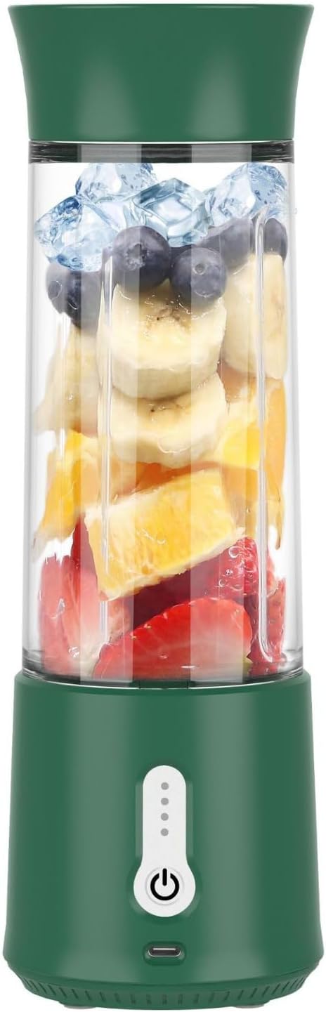 Portable Blender with USB Charging Personal Size Smoothie Maker 500ml Glass Cup 304 Stainless Steel Blades (green)