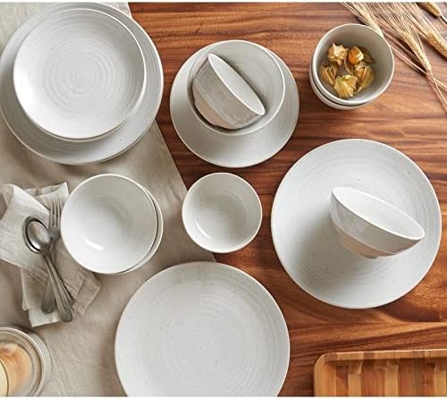 Unknown1 Rustic White 16-Piece Stoneware Dinnerware Set Textured Casual Round 16 Piece Dishwasher Safe Microwave Medium