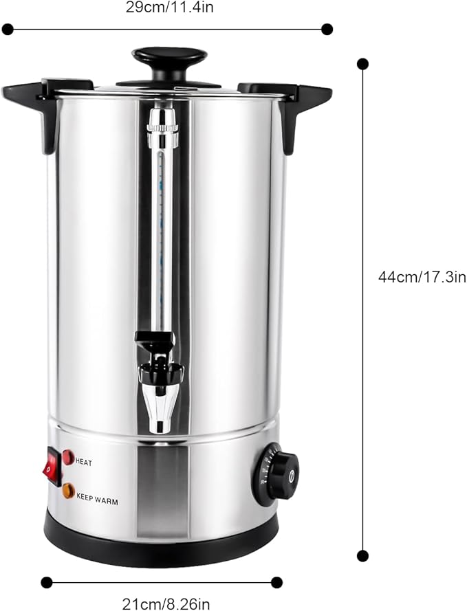 12L Coffee Maker Stainless Steel 80-Cup Large Commercial Coffee Machine Quick Brew 30-110℃ Double Wall Cafe Percolator Hot Water Urn for Catering Offices Church