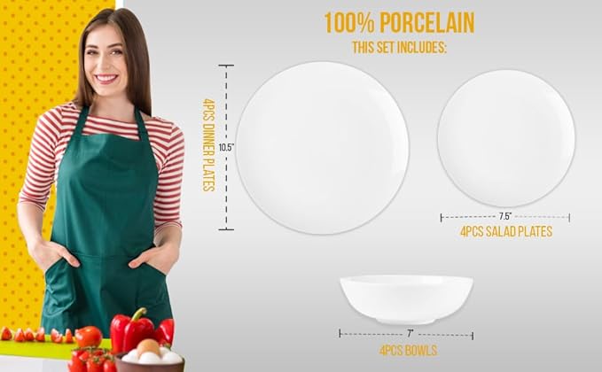 Premium Ceramic Dinnerware Sets. Plates and Bowls Sets. Dish Set. Dishes Set for 4. Platos De Cocina Dishwasher Safe White