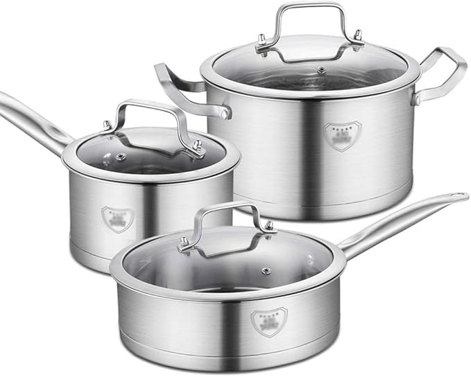 Solid 430 Stainless Steel Cookware Suit Double Bottom Pot Three Piece Set Kitchen Cookware Sets Pots for Cooking Cookware Set
