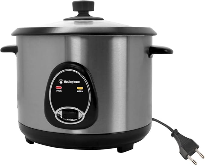 Westinghouse 220 Volts Rice Cooker 16 Cup Non Stick Cooking Pot Measuring Cup Keep Warm Function-Stainless Steel-1000W (NOT FOR USE IN USA)