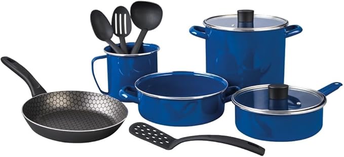 Cinsa 11-Piece Cookware Set Enamel on Steel Compatible with Gas Induction &amp Electric Stoves