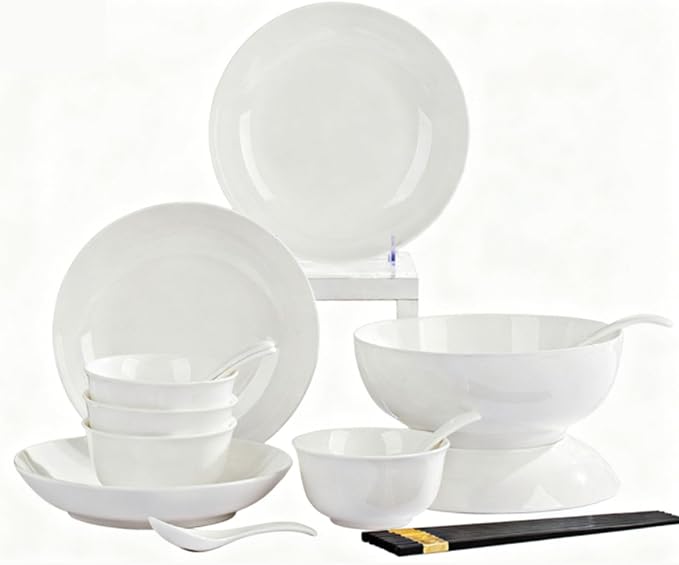 White Ceramic Dinnerware Set: Plates &amp Bowls for Kitchen Microwave &amp Dishwasher Safe Dishes Collection (18pcs)