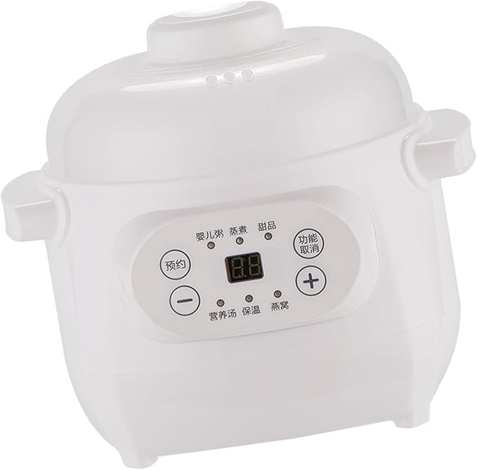 Mini Rice Cooker 1L 200W Mini Ceramic Liner Stew Cooker with Timing Function Slow Cookers with Lid Portable Travel Electric Stew Pot For Cooking Soup Rice Stews White (US
