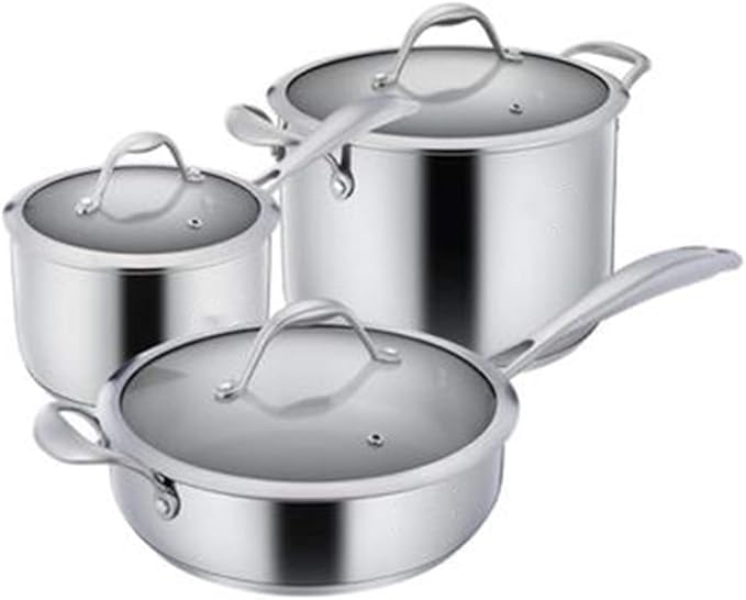 3 Pieces Stainless Steel Cookware Setwith Tempered Glass CoverStock PotFrying PanMilk PanSuitable for A Variety of Heat Sources Including Induction Cookers Cookware Set