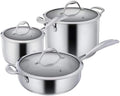 3 Pieces Stainless Steel Cookware Set with Tempered Glass Cover Stock Pot Frying Pan Milk pan Suitable for a Variety of Heat Sources Including Induction cookers