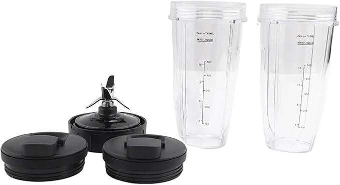 A67Z 24Oz Cups With To-Go Lids 7 Fins Extractor BladeCompatible For Ninja Auto IQ BN801 SS101 BL480-30 BL641 BL642-30 Blender