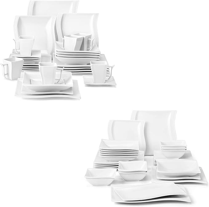 MALACASA 30 Piece Ivory White Dinnerware Sets Bundle with 26 Piece Plates and Bowls Sets Series FLORA