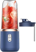 Portable Juicer Blender 400ml Electric Fruit Juicer USB Charging Lemon Orange Fruit Juicing Cup Smoothie Blender Machine 2cups(Blue with one lid)