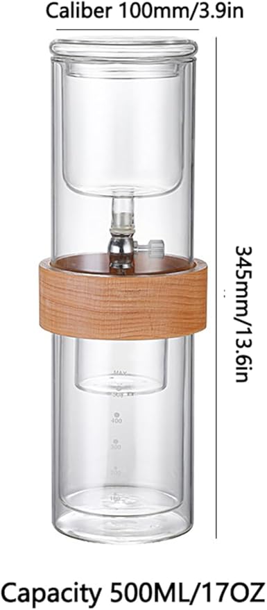 Slow Drip Ice Cold Brew Coffee Maker 500mL Borosilicate Double Wall Glass Iced Coffee Brewer for Coffee Bar Accessories Easy to Use and Clean