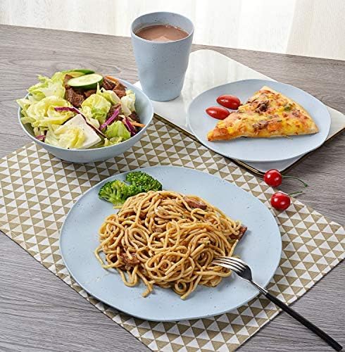 MORGIANA 8 pcs Reusable Bamboo Dinnerware Set Camping Dishes with Bamboo Bowls Plates Dishes for 2 (Blue)