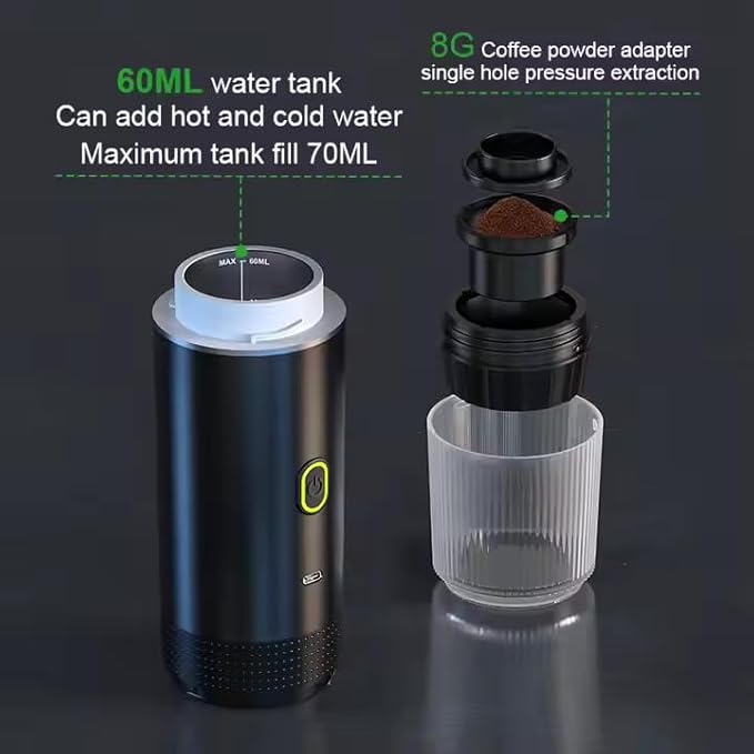 Portable Espresso Coffee maker for Travel with case – Self-Heating Travel Coffee Maker with USB-C Compatible with Ground Coffee NES &amp DG Capsules | Ideal for Camping Car Office &amp Hiking