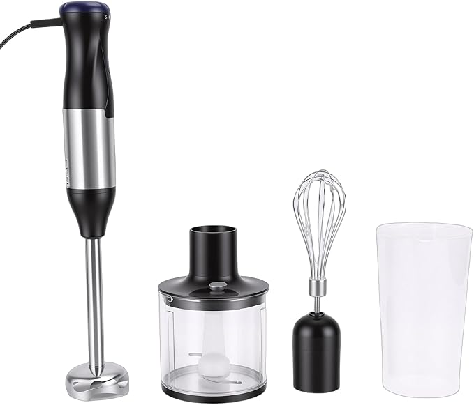 TARSHYRY Hand Blender 4 in 1 Stainless Steel Immersion Blender with 20 Speeds for Smoothies Soups Baby Food Includes Blending Cup Chopping Bowl (US Plug 110V)