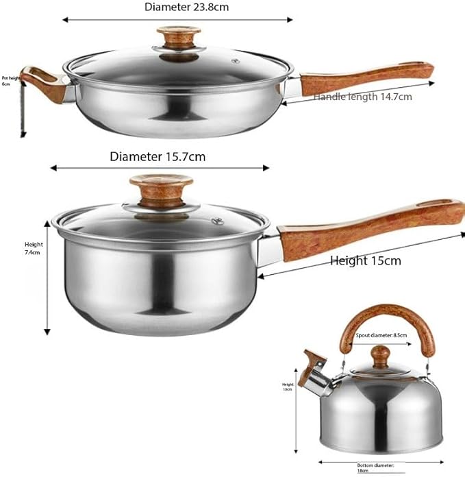 Easy to clean Practical Gift Set of 12-piece Wood-grain Milk Pot Soup Kettle Frying Pan Stainless Steel Cookware Kitchen
