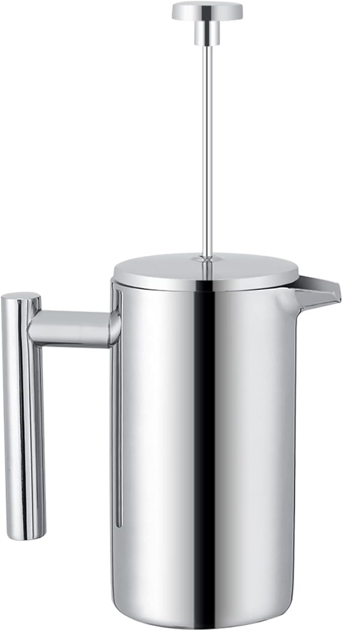 Double Walled Stainless Steel French Press Coffee Maker 12 oz Tea and Espresso Press with Filter Silver