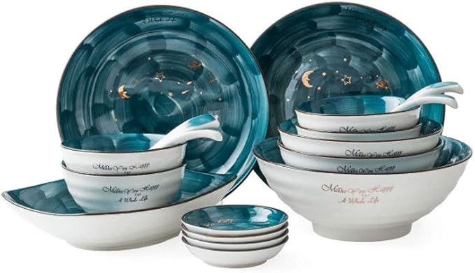 Elegant Dinnerware Set Dinner Plates Bowls Set Luxurious Reactive Glaze Dinnerware Set Bpa-Free Dishwasher Safe The Best Gift For Family And FriendsC