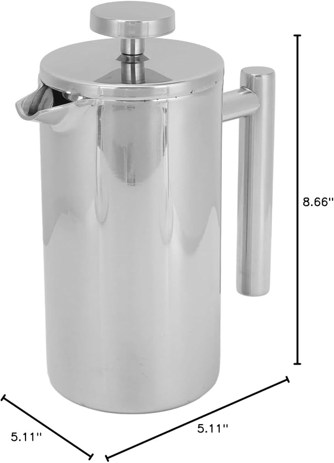 Stainless Steel French Press Coffee Maker French Press Pot Double Layer Portable French Press Coffee Maker for Home Outdoor Camping Travel (1000ml)