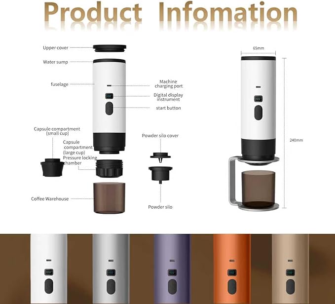 Portable coffee Maker15Bar USB-C Rechargeable Coffee Machine Electric Mini Coffee Maker for Camping Travel Car and Office (white)