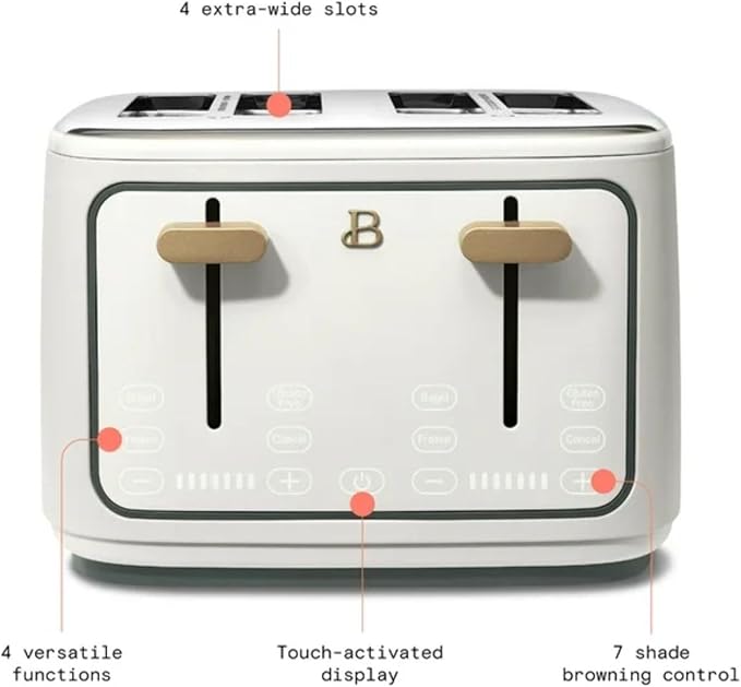 Four-slot Digital Touch Display Toaster with LED Countdown Extra Wide Self-Adjusting Slots Powerful Even Toasting