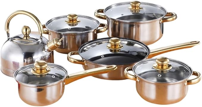 Thickened Stainless Steel Pot Set Soup Pot Milk Pot Frying Pan with Water Kettle 12 Piece Set of CookwareA12Pcs Daishuihu