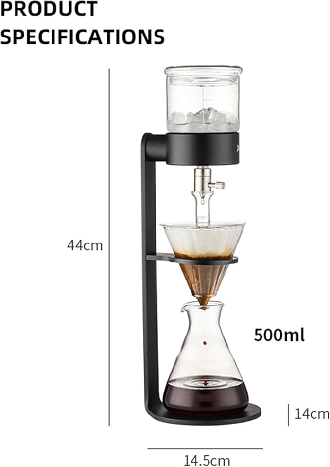 Iced Drip Coffee Maker Drip Cold Brew Coffee Maker with Stainless Steel Adjustable Valve 500ml Borosilicate Glass Pot Makes 2-3 Cups for Home Office Gifts