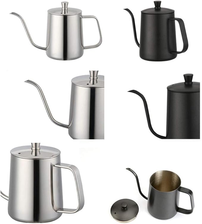 Coffee Press 600ml Pour Over Kettle Coffee Maker Stainless Steel Long Neck Drip Tea Pot Jug Can Kitchen Tool Pots(Black)
