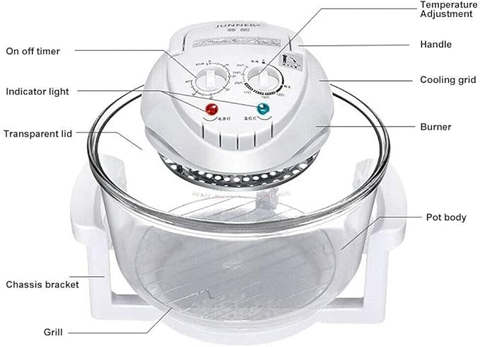 12L Convection Roaster Air Fryer Oven Turbo Electric Cooker Recipe 360° HeatingInfrared Convection Halogen Oven Countertop Cooking Stainless Steel Prepare Quick Healthy Meals White
