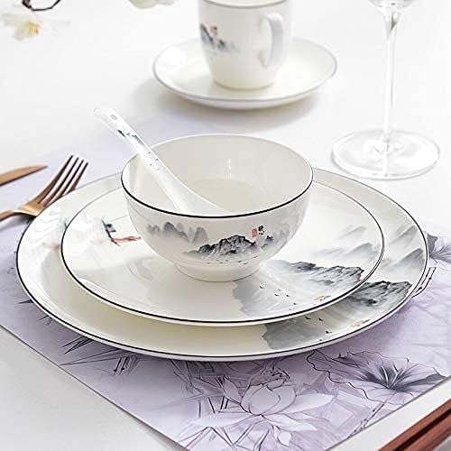 Dinnerware Sets - Luxury Gift Dishes Service Set Chinese Bone China Tableware Set Service for 1 People Kitchen Dinner Serving White