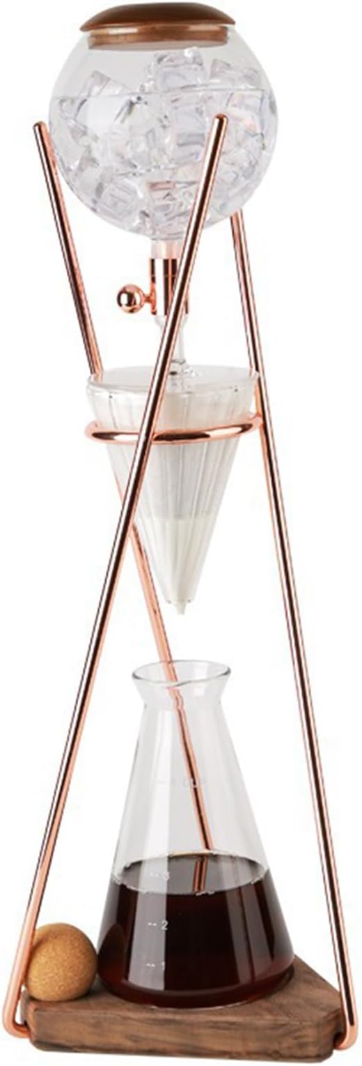 Cold Brew Coffee Tower 500ml Ice Coffee Machine with Slow Drip Technology Stainless Steel Stand Glass Pot Hand-Flushed Espresso Makes 3-5 Cups