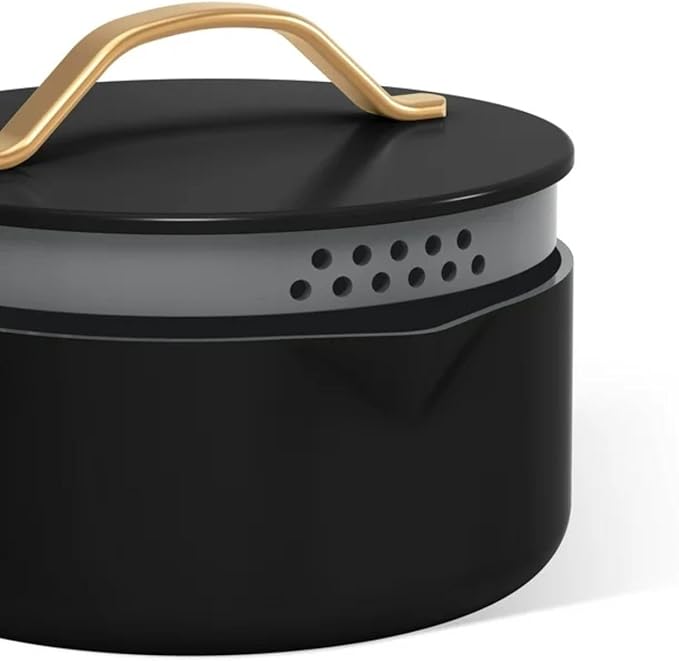 Pans 12pc Ceramic Non-Stick Cookware Set by Drew Barrymore Pots &amp Pans with Lids Dishwasher‑SafeSoft‑Touch Handles Even‑Heat Base. (Black Seaseme)