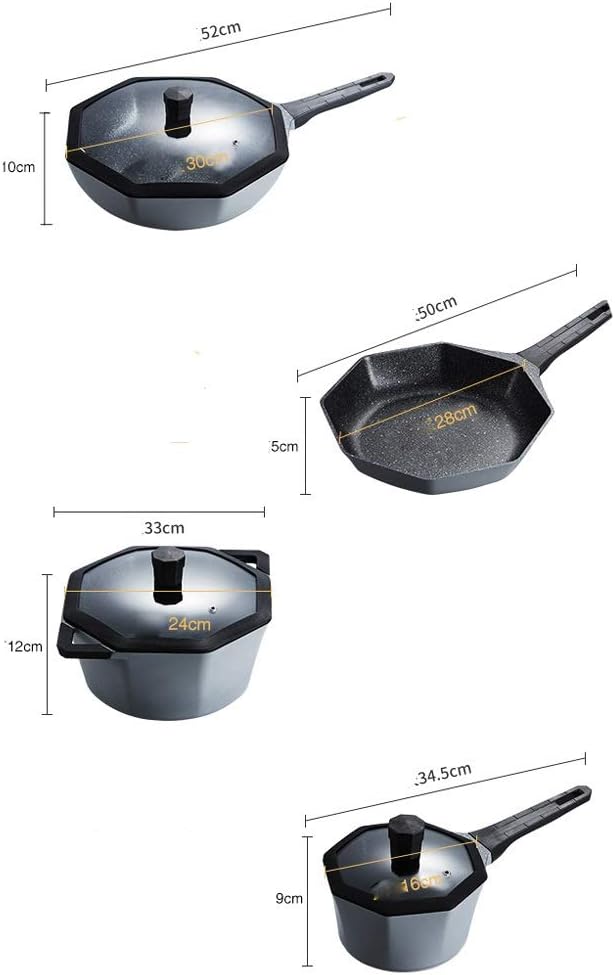 4 Piece Pot Set Household Non Stick Pot Induction Cooker Wok Suit Kitchen Pots and Pans Cookware Set (Style 3 Variety Pack)