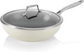 TeChef ValenCera Collectioin | Ceramic Nonstick Flat Bottom Wok Stir Fry Pan with Lid Nontoxic - Free of PFOA PTFE PFAS Induction Ready Oven Safe Made in Korea (Wok/Stir Fry Pan with Lid 12-in)