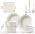 17pcs Pots and Pans Set - Non Stick Cookware Set Detachable Handle Stackable Cookware Set Ceramic Pots and Pans Kit with Cooking Utensils Oven Dishwasher Safe