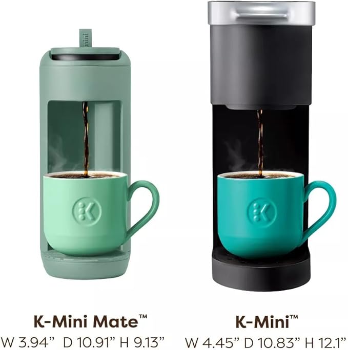 KeurigK K-Mini Mate Single-Serve KCup Pod Coffee Maker – Compact 4 Wide Brewer – 12oz Reservoir – Travel Mug Compatible – Modern Design – Electric – Ideal for Small Spaces (Glamping Green)