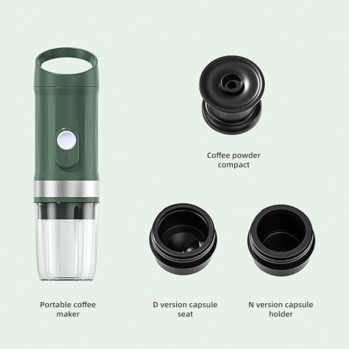 Portable Electric Espresso Coffee Machine Cordless Heat and Cold Brew 3oz Single Serve Mini Coffee Maker with 3-in-1 Coffee Powder/N Sule/DG Sule 20Bar Pump Pressure Reable 9600mAh Battery