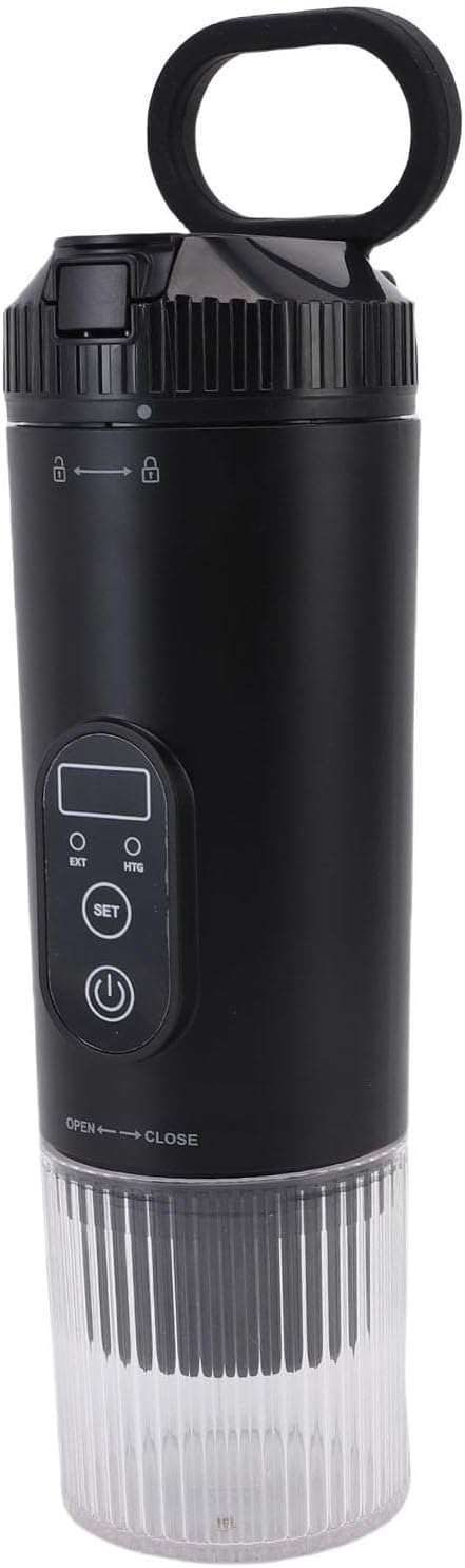 Portable Coffee Maker 21Bar Travel Espresso Machine Car Self Heating Coffee Maker Compatible with Ground and Capsule for Outdoor RV Office Hiking (Black)