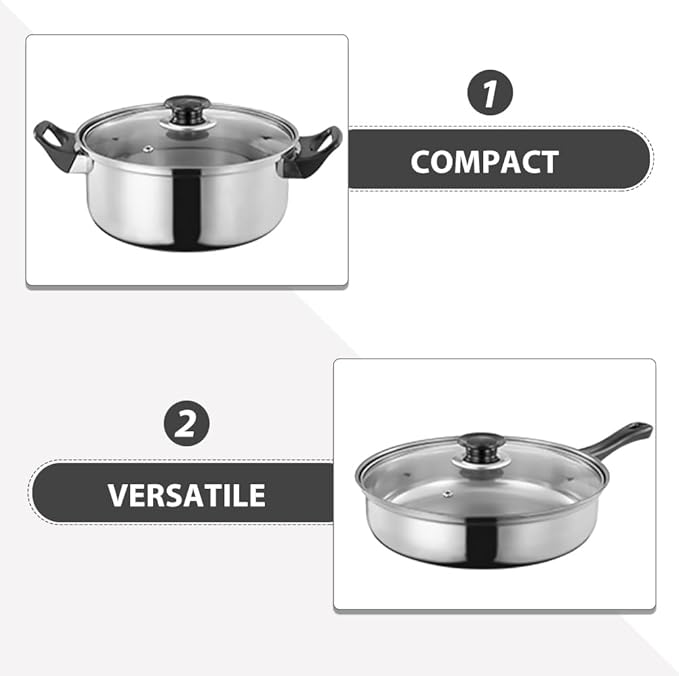 12pcs Stainless Steel Cookware Set with Milk Pan Saucepan Frying Kettle Kitchen Pots and Pans for Induction Gas Electric Stoves
