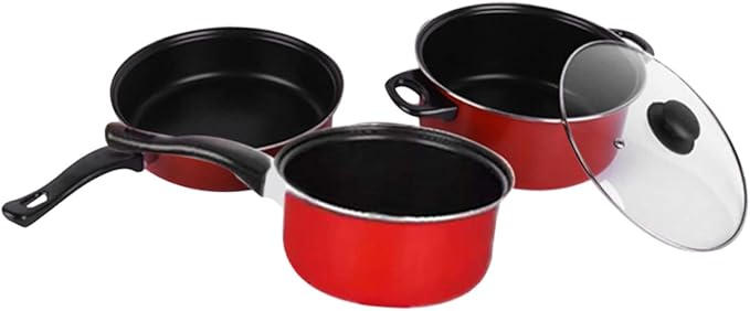 3pcs Non Stick Cookware Set Multifunctional Frying Pan Soup Pot Milk Pan Kitchen Utensils for Easy Daily Cooking Space Saving Design for Home Use