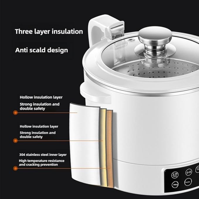 3 L Lifting Sugar Removal Rice CookerMultifunction 5 Speed Adjustable Hot Pot Non-Stick Pan&amp Rice Soup Separate ElectricWith Steamer BasketRapid Heating For Family Use (White)